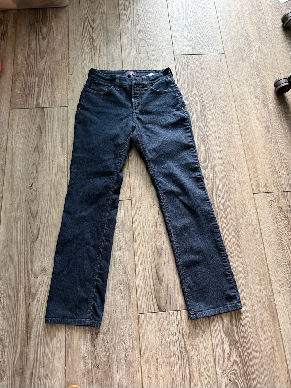 NYDJ Not Your Daughters Jeans Blue Denim Straight Leg Womens Size 4P Petite